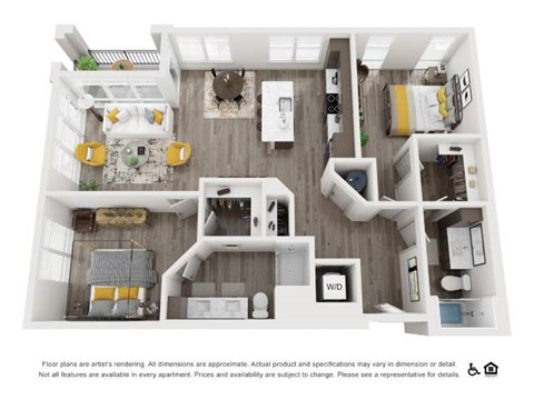 Floor plan for 2 beds, 2 baths, 1179 sqft
